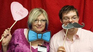 Here's a photo of me with my son Dustin at the Arc Valentine's Day dance photo booth.